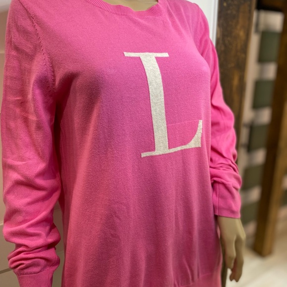 Old Navy Pink Sweater Size Large Cotton Long Sleeve Letter L Graphic - Picture 12 of 13